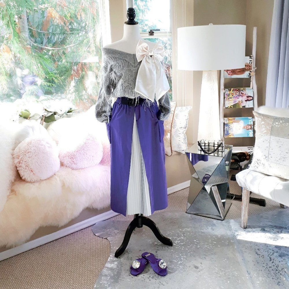EUC Franc belted purple skirt with pleated grey accent and cargo pockets, O/S